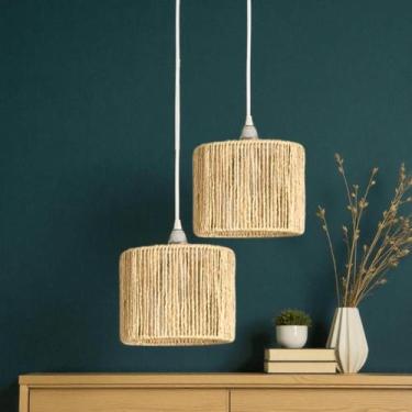 Imagem de Lustre de Teto Pendente kit 2 Luminárias Sisal Natural 20 cm  Estrutur