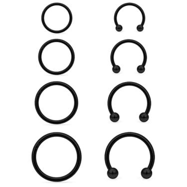 Imagem de Lcolyoli Anéis de septo de 16 G, aço cirúrgico, piercing sorridente, piercing de nariz, piercing de lábio, joia para mulheres e homens, diâmetro interno de 6 mm/8 mm/10 mm/12 mm, preto
