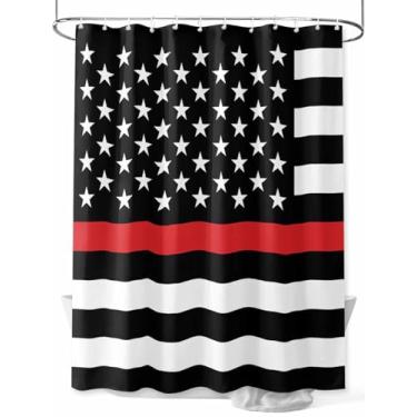 Imagem de Cortina de chuveiro com bandeira americana patriótica negra, listra vermelha, tecido lavável impermeável, conjunto de cortinas de chuveiro de banheiro para decoração de banheiro, 91 x 182 cm de