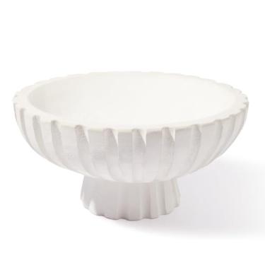 Imagem de DN DECONATION Tigela decorativa de madeira branca com suporte, suporte de chave de frutas e doces de madeira de 28,5 cm para centro de mesa, decoração de quarto de casa, prateleira de casa de fazenda