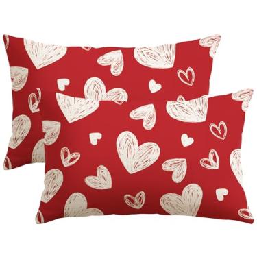 Imagem de OTOSTAR Conjunto de 2 capas de almofada de dia dos namorados, 30 x 50 cm, listras vermelhas, coração, aniversário, casamento, decorativas, capas de almofada de inverno para sofá