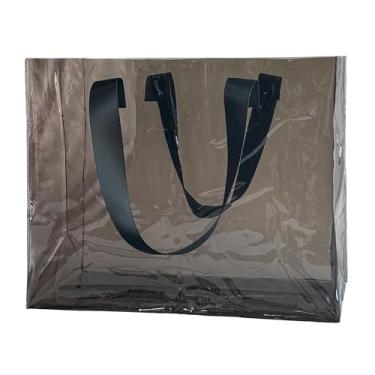 Imagem de TotePrint Bolsa de praia holográfica de PVC impermeável - 45 × 33 × 15 cm, bolsa transparente grande para mulheres, homens, piscina, viagem, areia, carregar todos, Preto transparente, Large, Bolsa de