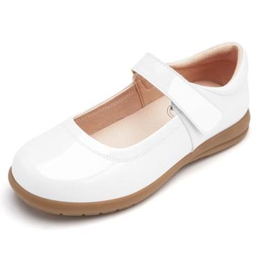 Imagem de Stelle Tênis escolar feminino Mary Jane Flats preto uniforme sapato social para crianças pequenas/grandes, Branco envernizado, 12 Little Kid