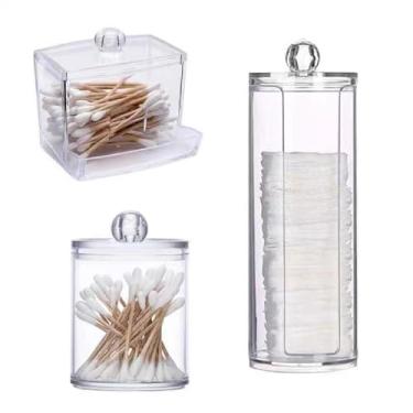 Imagem de Kit 3 Organizadores Acrílicos Transparente Porta Cotonete, Algodão e Discos de Algodão para Banheiro e Maquiagem