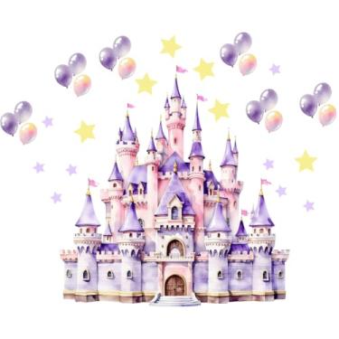 Imagem de beinkmake 2 peças de decalque de parede de castelo de princesa sonhador adesivo de arte de parede com estrelas de balão para quarto berçário sala de estar 30 x 60 cm