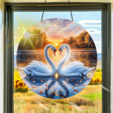 Imagem de Apanhador de sol de acrílico colorido, decoração de janela suspensa de cisne, arte de parede de arco-íris, para quarto, varanda, interior e exterior, jardim, enfeites de Natal, decoração 19 x 19 cm