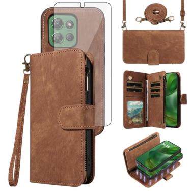 Imagem de Capa de celular para Motorola Moto G Stylus 5G 2025 com zíper carteira magnética destacável com protetor de tela de vidro temperado alça transversal alça flip porta-cartão slot G5 mulheres meninas