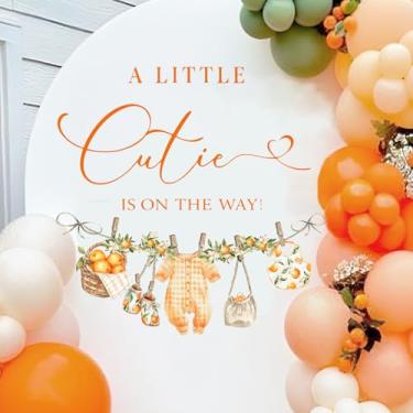 Imagem de Whaline Adesivo de parede com 2 peças A Little Cutie is on The Way com tema cítrico laranja fofo decoração de parede para chá de bebê revelação de gênero festa de aniversário balão arco decoração de