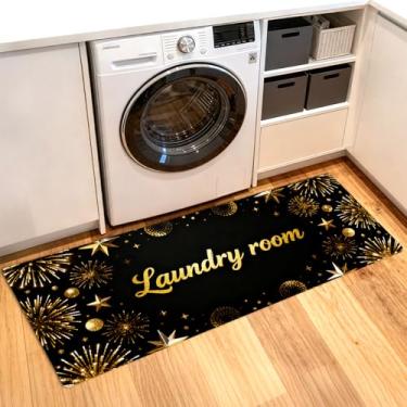 Imagem de ANNA QUEEN Tapete de lavanderia de Natal 50 x 129 cm – Tapete antiderrapante de gnomo vermelho para lavanderia, cozinha, entrada, decoração de férias (sala variada preta)