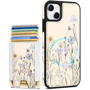 Imagem de Shorogyt Capa carteira para iPhone 14 – Serve para 7 cartões, compatível com Magsafe Suporte magnético destacável para cartão de crédito de couro bonito capa de telefone feminina meninas para Apple 14
