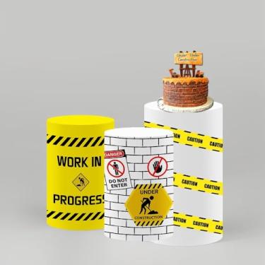 Imagem de MvoVitality Capas de cilindro de elastano com tema de construção, tecido elástico para colunas de festa e mesas de sobremesa (cilindros não incluídos)