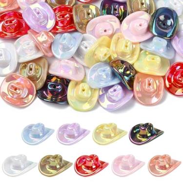 Imagem de UR URLIFEHALL 36 peças, 9 cores, contas de chapéu de caubói de acrílico, banhadas a UV, mini cartola ocidental, para brincos faça você mesmo, colar, chaveiro, fabricação de joias