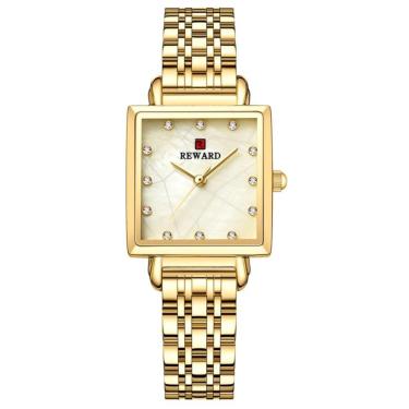 Imagem de Relógio De Pulso De Quartzo Quadrado Feminino Impermeável Com Strass Elegante Dourado