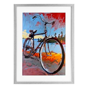 Imagem de Stupell Industries Impressão emoldurada cinza Tonight Bicycle Journey sob vidro, design de Adam Swanson, 23 x 17