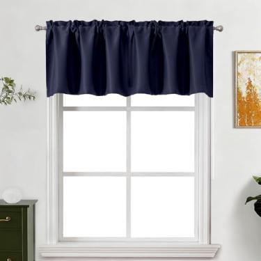 Imagem de Lecloud Saia azul marinho para janelas de 45,7 cm de comprimento, cortinas térmicas para escurecimento de cômodos, cortinas curtas modernas para cozinha, porão, lavanderia, quarto, 152 cm L x 45,7 cm