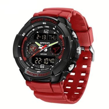 Imagem de Relógio Esportivo Masculino Resistente Gua Com Cronmetro E Luz Noturna Resistente à água 50m Vermelho