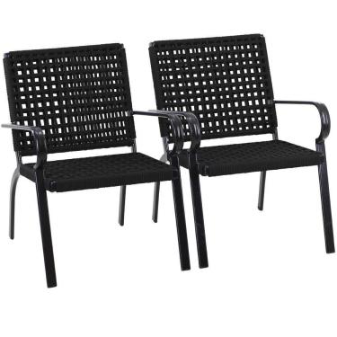 Imagem de 2 Poltrona Alumínio Corda Náutica Porto Rico Trama Original Preto