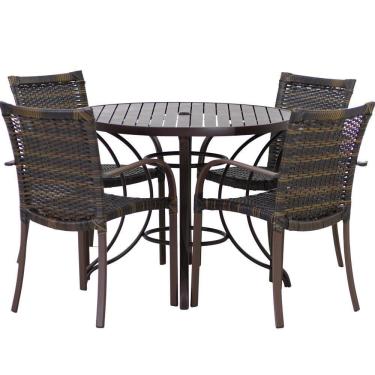 Imagem de 4 Cadeiras E Mesa Tampo 1,00m Alumínio Varanda Piscina Pedra Ferro