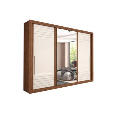 Imagem de Guarda Roupa 3 Portas De Correr E 6 Gavetas C- Espelho Vitória Avelã-Off White - Panan