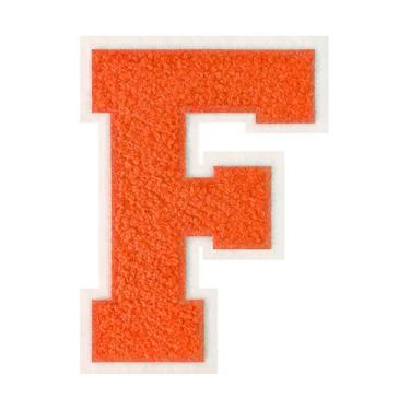 Imagem de 1 PÇ Patch de letra de chenille laranja de 11,4 cm com borda branca – Remendos do alfabeto para roupas, jaquetas, mochilas, chapéus para decoração personalizada, nome personalizado e artesanato. (F)