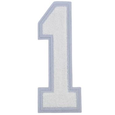 Imagem de 1 patch de número de chenille branco de 25,4 cm, aplique de ferro para roupas, jaquetas, mochilas, adesivos de número grande estilo universitário par com adesivos de letras universitárias (branco 1)