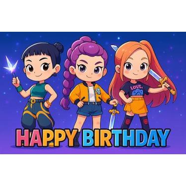 Imagem de Cenário de aniversário de meninas guerreiras demoníacas de anime 1,5 x 0,9 m – Banner de festa do esquadrão de garotas fofas, pôster de vinil futurista para decorações de festa de aniversário de anime