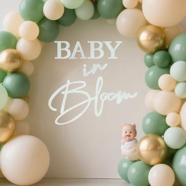 Imagem de Placa de fundo Baby in Bloom - Letreiro branco de espuma com glitter para chá de bebê em flor para meninos e meninas sinal revelador de gênero para festa banner balão arco cenário fotografia decoração