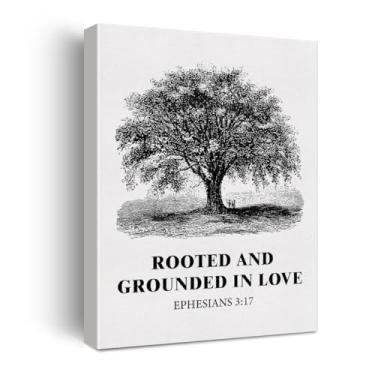 Imagem de Arte de parede cristã vintage decoração de parede Efésios 3:17 Pôster enraizado e aterrado impressão escritura árvore esboço imagem bíblia arte emoldurada decoração religiosa para casa, 28 x 37