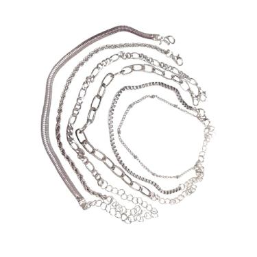 Imagem de Conjunto de 6 pulseiras de corrente banhada a ouro, estilos de elos mistos, comprimento de 17,2 a 18 cm com extensão, design em camadas para mulheres, Medium, dourado Prata, Sem Pedra Preciosa