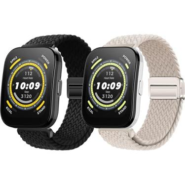 Imagem de LeyuBand Pacote com 2 pulseiras magnéticas de nylon de 22 mm para relógio Amazfit Bip 5/Bip 6/GTR 4 feminino e masculino