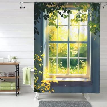 Imagem de HEILIVIO Cortina de chuveiro janela árvore manhã tecido impermeável elegante durável decoração de banheiro, secagem rápida, 152 x 183 cm, inclui 12 ganchos de ferro
