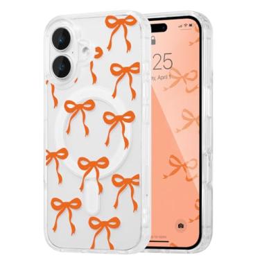 Imagem de UEEBAI Capa magnética para iPhone 17, capa de arco compatível com MagSafe, fita fina sem fio, estética, capa protetora antiamarelamento à prova de choque para mulheres e meninas - laranja