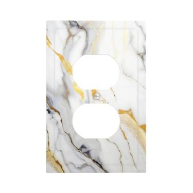 Imagem de VGHOKO Capas de tomada decorativas com textura branca dourada de mármore abstrato, design luxuoso, 1 interruptor de luz duplex, placa de proteção exclusiva para decoração de casa moderna