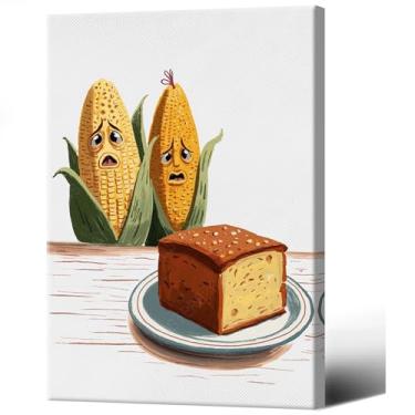 Imagem de Pôster engraçado em tela de arte de milho caprichoso impressão de arte de parede de milho e pão decoração de sala de cozinha estética 30 x 45 cm sem moldura