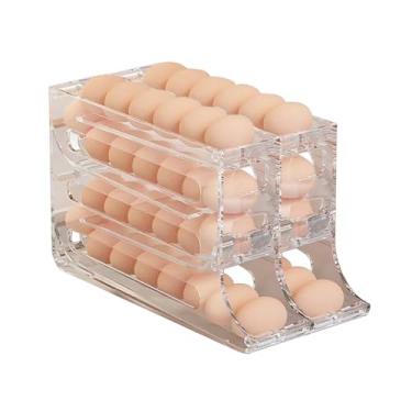 Imagem de Suporte para Ovos de 4 Andares Geladeira - Organizador com Rolamento Automático Dispenser Economia Espaço Container Grande Capacidade 30 2 Pacotes
