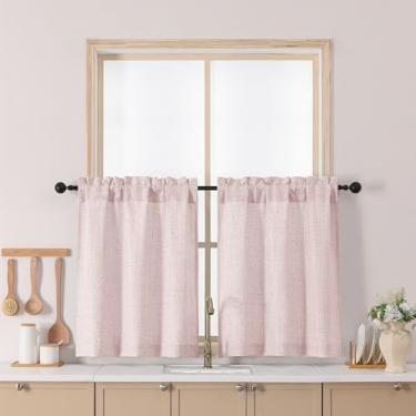 Imagem de Chyhomenyc Cortinas de café rosa blush 76 cm de comprimento, cortina pequena texturizada com filtro de luz sobre a pia, cortinas curtas de meia janela para armário, banheiro, porão, trailer, campista