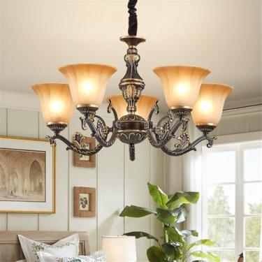 Imagem de Lustre retrô americano com LED, estilo europeu, luxuoso, para sala de estar, restaurante, quarto, escritório, casa de campo, hotel, café, escada (K 5 lâmpadas)