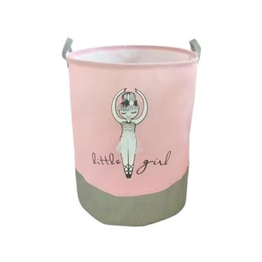 Imagem de Cesto Organizador Infantil Dobrável, Design de Menina, Rosa e Cinza, Grande, com Laço Decorativo, para Roupas e Brinquedos (Bailarina)