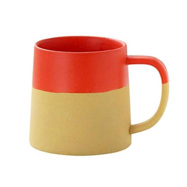 Imagem de Yalych Caneca grande de cerâmica xícara de café 430 g caneca de grés grande com alça, adequada para latte, cappuccino, chá, 6 estilos estão disponíveis xícara de café xícara de café (cor: vermelho