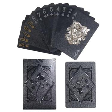 Imagem de Waterproof Playing Cards, Black Plastic Playing Cards,Rose Gold Playing Cards，Deck of Cards, Gift Poker Cards，Magic Playing Cards，US Dollar, Sailboat, Rose Pattern Playing Cards (Black Rose)