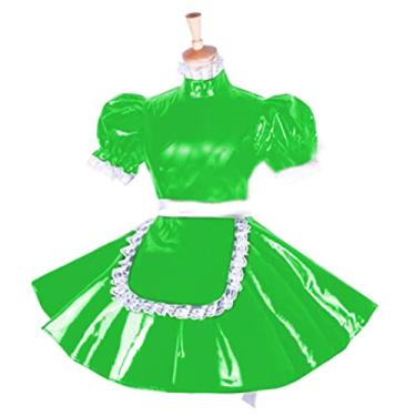 Imagem de Uniforme de empregada cosplay vestido de PVC roupa curta plus size vestido maricas verde, 5GG
