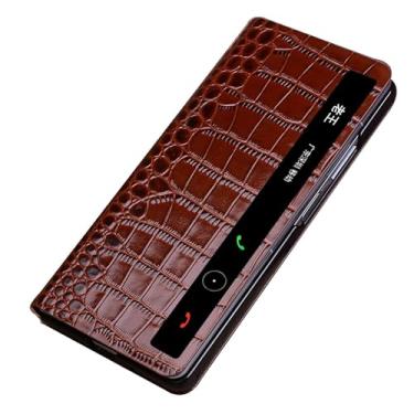 Imagem de ZHAYLA Capa para Huawei Mate XT, estampa de crocodilo, janela de visualização clara, capa flip de couro verdadeiro, capa de telefone com função de hibernar/despertar inteligente para Huawei Mate XT, B