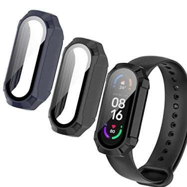 Imagem de Compatível com Xiaomi Mi Band 7 Smart Bracelet Hard PC Case com protetor de tela de vidro temperado Capa protetora resistente a impactos à prova de choque para Xiaomi Mi Band 7NFC (2 peças)