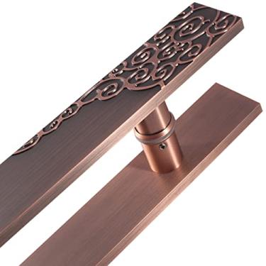 Imagem de Maçaneta deslizante para porta de celeiro puxadores comerciais com padrão esculpido requintado, maçaneta de porta frontal de alumínio escovado para portas de vidro deslizantes de celeiro (tamanho : 60