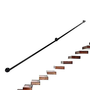 Imagem de Escadas de corrimão para ambientes internos e externos - corrimãos de escadas para idosos com deficiência para crianças com deficiência, metal preto, ferro forjado, suporte externo de parede (3 m