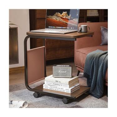 Imagem de Mesa lateral em forma de C, mesa lateral estreita em forma de C, mesa lateral de sofá giratória de 360°, com moldura de metal e bolsa de armazenamento, adequada para sala de estar e quarto. (moldura