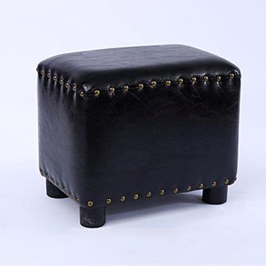 Imagem de Banqueta Ottomans para pés para sala de estar, rebites estofados, banquinho para mudança de sapatos de madeira maciça, sala de estar, sofá, mesa de café, apoio para os pés quadrado de couro pu/preto