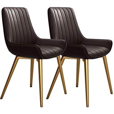 Imagem de Cadeira de jantar, cozinha, sala de jantar, móveis, cadeiras de cozinha, conjunto de 2 cadeiras de jantar com assento macio de couro artificial e pernas de metal dourado para sala de estar, mesa