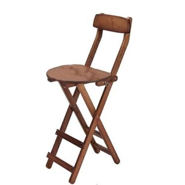 Imagem de LULUMAIC Banqueta de bar dobrável de bambu com encosto e descanso de pés para cozinha, sala de jantar, cadeira portátil de madeira 40,5 x 76 cm