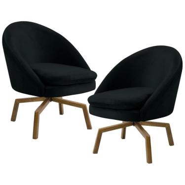 Imagem de Kit 2 Poltronas Decorativas Giratórias Base Ka Madeira Rafa C-300 Veludo Preto - Domi